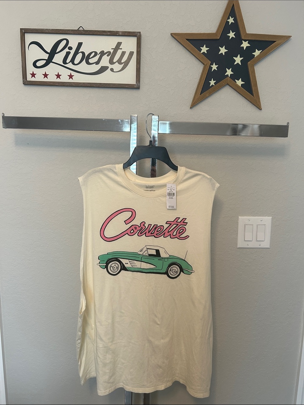 Corvette Graphic Muscle Tank - Cream with Teal & Pink